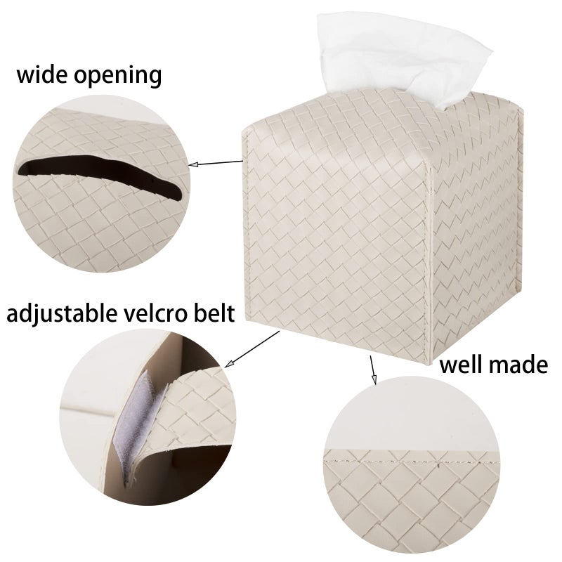 zoocatia Tissue Box Cover PU Leather Tissue Holder Square Facial Tissue Case Facial Paper Organizer Dispenser for Bathroom, Vanity Countertop, Tabletop, Car, Griege - Image 4